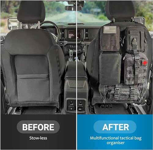 Z8 Tactical Seat Back Organizer, Universal Car Seat Back Cover with 5 Mole Bags in Different Sizes, Universal Fits All Vehicles - color: Black/waterproof bag