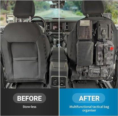 Z8 Tactical Seat Back Organizer, Universal Car Seat Back Cover with 5 Mole Bags in Different Sizes, Universal Fits All Vehicles - color: Black/waterproof bag