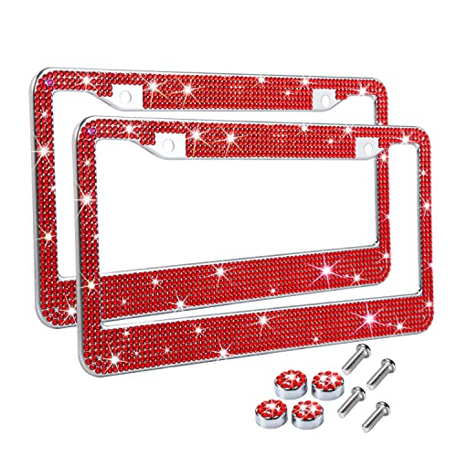 TZARROT Red Bling License Plate Frame for Women, 2 Pack Diamond Rhinestone License Plate Frame Red Bling Car Accessories for Women Girls, Bedazzled Sparkly - color: Red, size: 2pcs