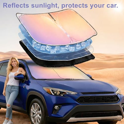 Car Windshield Sun Shade, Helps Keep Interior Cooler & Improve Comfort, Reinforced Edges & Flexible Frame, Foldable Design for Daily Use & Long Parking, Suitable for Most SUVs - size: 57 x 31 in