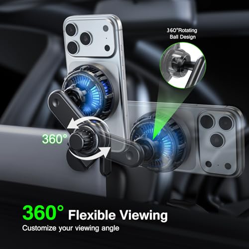 [2026 Upgraded] Qi2 25W Fast Wireless Car Charger for Tesla Model 3/Y, Magnetic Phone Mount with Active Cooling Fan, Dashboard Screen Mount for iPhone & Android