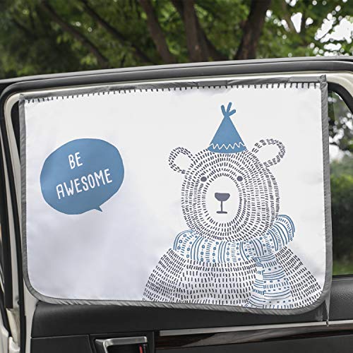 Magnetic Car Sun Shade Curtain for Side Window – Sun Blocker and UV Protector for Baby, Kids, and Pets – Universal Fit with Built-in Magnets for Steel-Framed Door (Be-Awesome Bear) - color: Be-Awesome Bear