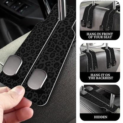 PU Leather Car Seat Hook, Storage Headrest Hanger, Cute Car Backseat Organizer, Car Hooks For Purses and Bags Black Leopard - color: Black Leopard