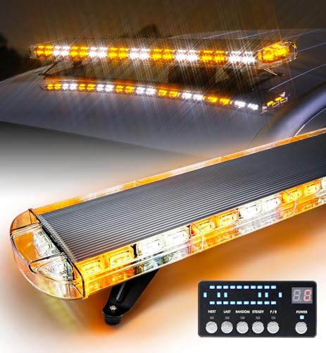LUMENIX 48 Inch LED Rooftop Emergency Strobe Lights Bar w/Adjustable Mounting Brackets, Warning Caution Security Lightbar for Construction Vehicles Law Enforcement Snowplow Tow Trucks - White Amber - color: White Amber