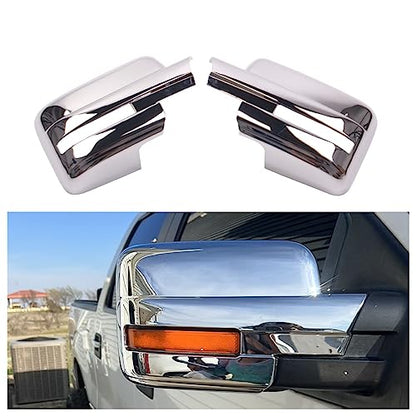 AUCERAMIC Chrome Plated Full Mirror Covers Caps Compatible with 2009-2014 Ford F150 2 Door 4 Door Side View Mirror Back Cover Cap Overlay - style: 2009-2014 F-150 Full Mirror Cover