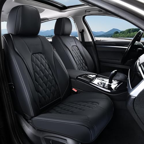 Coverado Car Seat Covers Front Seats, 2-Pack Black Seat Covers for Cars, Waterproof Nappa Leather Car Seat Covers for Cars, Car Seat Protector Car Seat Cushion Universal Fit for Most Cars Truck SUV - color: Black(Grid), size: Front