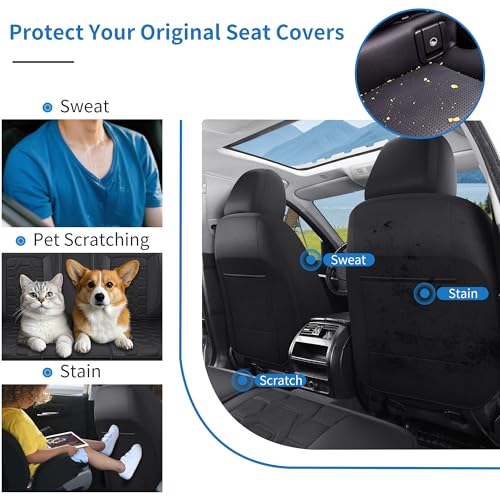 Memory Foam Leather Car Seat Covers, Breathable Air Cool Mesh Front Seat Protectors, Airbag Compatible Automative Comfortable Accessories, Universal Fit for Most Cars SUVs Trucks, Black, 4pcs.