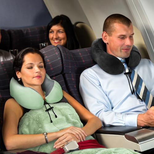 urnexttour Travel Pillow and Blanket Set Neck Pillows Soft Blankets with Sleep Mask Travel Essentials for Airplane Car Memory Foam Sage Green - color: B-sage Green