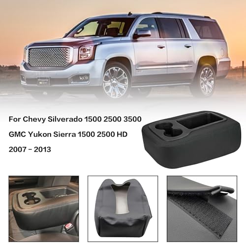 Armrest Console Jump Leather Seat Cover Compatible with Chevy Silverado GMC Yukon Sierra 2007 2008 2009 2010 2011 2012 2013 2014 (Leather Part Only) Leather Center Console Cover - color: Armrest Console Jump Cover
