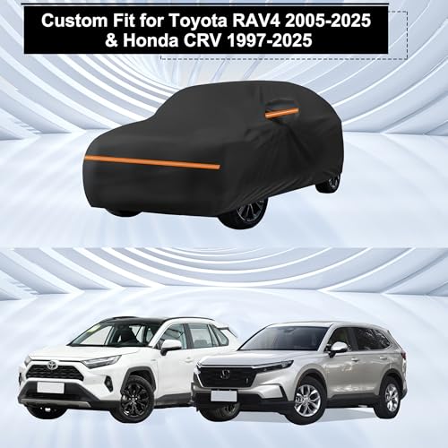 Amooca Heavy-Duty Car Covers Custom Fit for Toyota RAV4 2005-2025 for Honda CRV 1997-2025 Waterproof Sun-Proof All Weather Snow Cover 420D with Door Zipper Cotton Lining - color: A13-Custom Fit Toyota RAV4/ Honda CRV