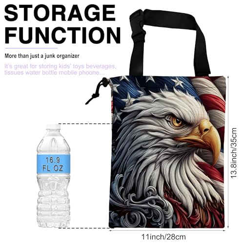 Car Trash Bag Eagle American Flag Car Garbage Bag Waterproof Car Trash Can for Back Seat with Adjustable Straps and Drawstring, Foldable Car Trash Bin for Car Accessories Vehicle Travelling Camping - color: Eagle American Flag