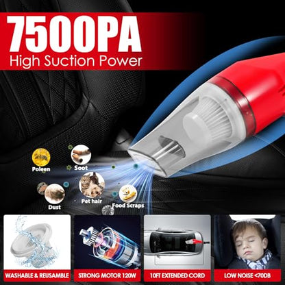 17PCS Car Cleaning Kit, Car Interior Detailing Kit with Red High Power Handheld Vacuum, Detailing Brush Set, Windshield Cleaner, Cleaning Gel, Complete Auto Accessories for Women - color: Red