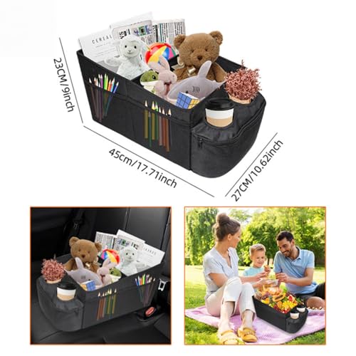 Car Front Seat Organizer for Between Seats, Multi-Compartment Storage Caddy with Dual Cup Holders, Detachable Divider, 600D Oxford Cloth, Road Trip Essentials, Black - size: Double cup holder