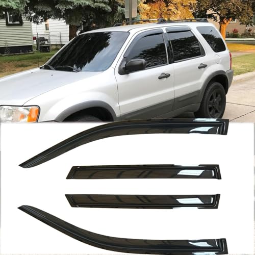 4pcs Shatterproof Outside Mount Style Sun Rain Guard Stylish Side Window Wind Deflectors Dark Smoke Vent Window Visors fit for 01-12 Escape 08-11 Mazda Tribute 05-11 Mercury Mariner 94059 - size: for 2001-2012 Escape