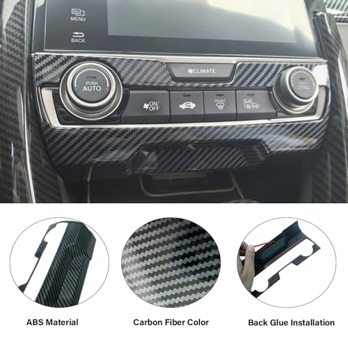 Car Central Console air Conditioning Panel Frame Compatible with Honda Civic Accessories 10th Gen 2016 2017 2018 2019 2020 2021 ABS Carbon Fiber Style Interior - color: Air Conditioning Panel Frame