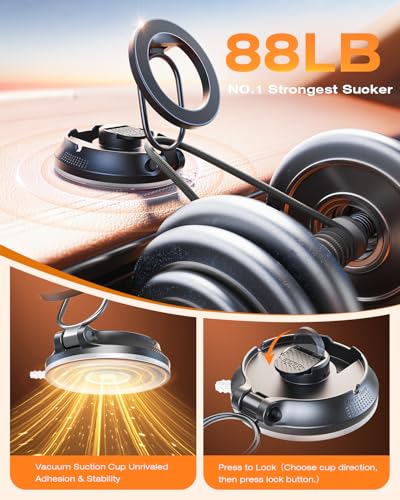 【2026 Newest】SUPERONE for Magsafe Car Mount Suction Cup,【Strongest Suction, 70% Less Spcae】Magnetic Car Phone Holder, Vacuum Phone Mount Foldable Car Accessories for iPhone 17 Pro Max/16/15/14/13/12 - color: Black