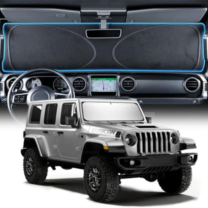 Upgraded Windshield Sun Shade for Jeep Wrangler 2000-2026 and Gladiator [Super Heat Insulation, 99.9% Sun Protection] Foldable Sunshade with Storage Bag, Car Accessories, XS (59 x 21 in) - size: Xs | 59"l X 21"w