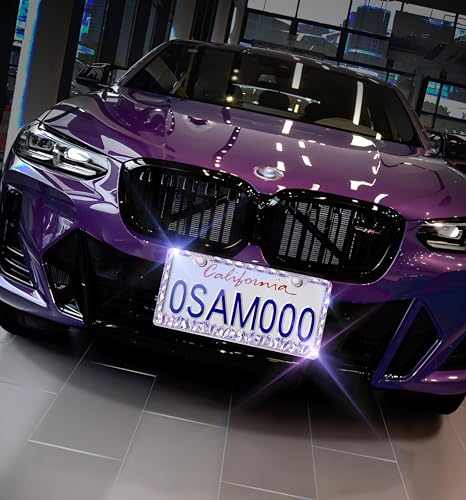 Purple Bling License Plate Frame 1 Pack Rhinestone Bedazzled License Plate Over | Holder Sparkly Diamond Glitter Stainless Steel Frame【CPJ-03-Light Purple 1 Pack】 - color: CPJ-03-Light Purple 1 pcs