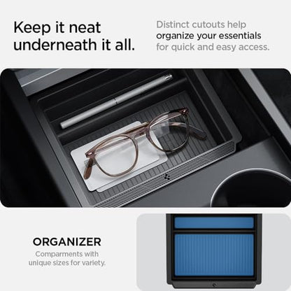 Spigen Center Console Organizer for Tesla Model Y Juniper (Only Premium & Performance 2026) and Model 3 Highland (Standard, Premium & Performance 2024/25/26) with Smooth Slide Technology - [Sliding] - size: Center Console Organizer