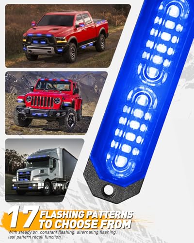 HLauto 1200T Emergency Strobe Grille Lights: 8pcs 12 LED Sync Feature Safety Warning Flashing Light, Ultra Slim Surface Mount Hazard Caution Lights for Trucks, Vehicles, Car, ATV, UTV (Blue) - color: Blue