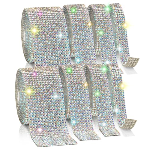 Rhinestone Ribbon Self Adhesive, 8-Yard Bedazzling Strips, 8-Rolls Rhinestone Strips for DIY Craft, Rhinestones for Crafting, Home Decor and Special Events, 4/6/8/14 Rows AB Crystal - color: 2 x 4/6/8/14 Rows AB Transparent Crystal