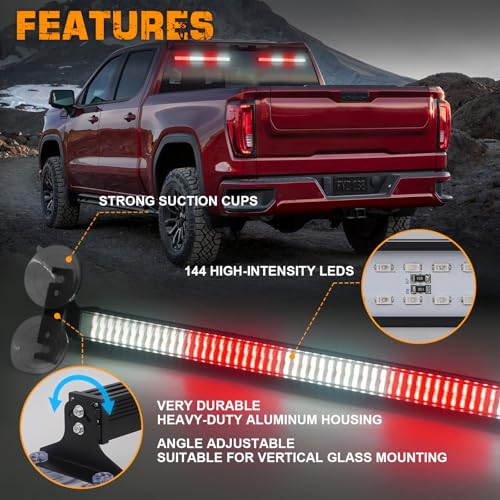 XRIDONSEN 2 in 1 Red White Traffic Advisor Light Bar 2x17.7 inch 144 LED Warning Safety Strobe Interior Front Windshield Rear Window Emergency Volunteer Firefighter Lights for Vehicles POV Fire Trucks - color: Red/White