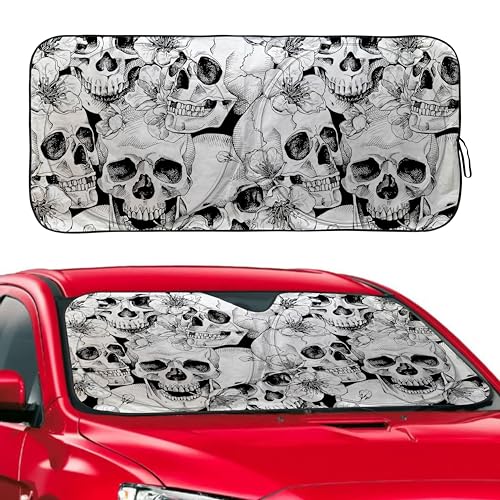 Gothic Skull Windshield Sunshade for Car SUV Truck Foldable Uv Ray Reflector Front Window Sun Shade Visor Shield Cover -59" X 31" - color: Gothic Skull
