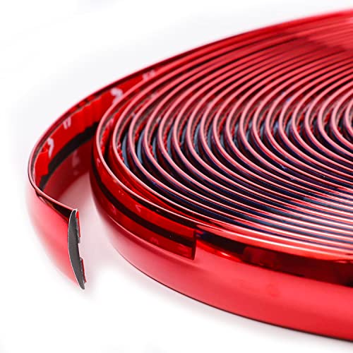 Chrome Red Car Motor Bike Self-Adhesive Exterior and Interior Molding Trim Universal Dashboard Bumper Window Door Body Side Decorative Strip Scratch-Proof (Width: 1 inch (25mm), 8Ft) - size: 8Ft, style: Width: 1 inch (25mm)