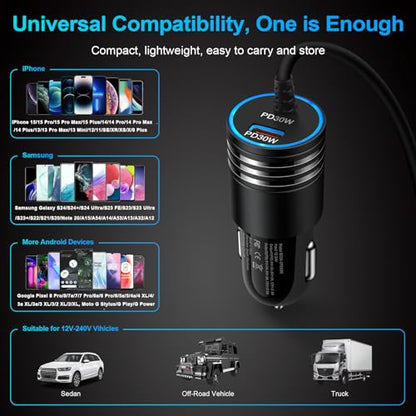60W Super Fast Charging Android Car Charger Type C Rapid Samsung Car Charger with 3ft Built-in USB C Cable for Samsung Galaxy S26 S25 Edge S24 Ultra S23 S22 S21 A17 A56 A36 A16 A35 A15 A54 A14 A53 A23 - style: Straight Cable