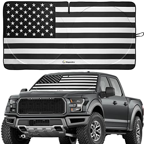 Magnelex American Flag Windshield Sun Shade, High-Resolution Sun Shield with Mirror Cut-Out for Automotive Interior Sun and Heat Protection, Folding Car Sunshade - X-Large, Black & White - color: USA B&W Flag, size: X-Large