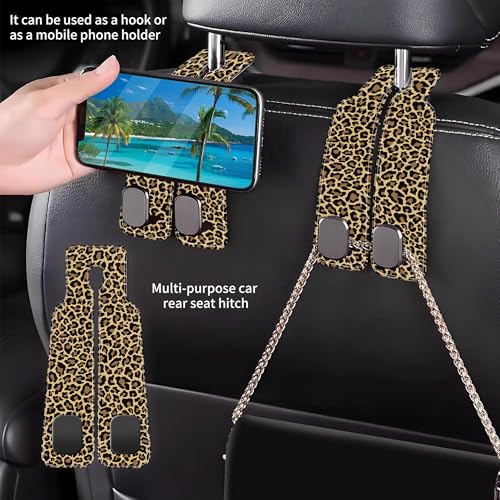 Purse Hook for Car Abstract Brown Leopard 1 Pack Headrest Back Seat Hook Premium Leather Double Metal Hanger Storage Pack Bag Purse Holder Car Accessories - color: Abstract Brown Leopard