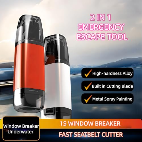 Window Breaker and Seatbelt Cutter with Keychain,2 in 1 Portable Car Safety Hammer Glass Breaker Emergency Escape Tool Underwater (3, redwhiteblack) - color: redwhiteblack