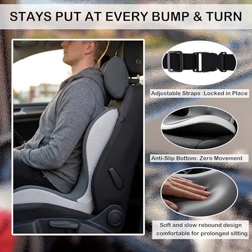Memory Foam Truck Seat Cushion for Driving, Ergonomic Seat Cushion for Butt & Back Support, Lumbar Support Pillow for Sciatica & Tailbone Pain Relief, Coccyx Pad for Truck Drivers, Office Chair, Car