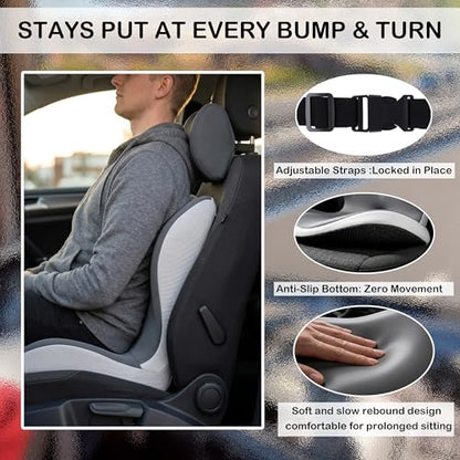 Memory Foam Truck Seat Cushion for Driving, Ergonomic Seat Cushion for Butt & Back Support, Lumbar Support Pillow for Sciatica & Tailbone Pain Relief, Coccyx Pad for Truck Drivers, Office Chair, Car
