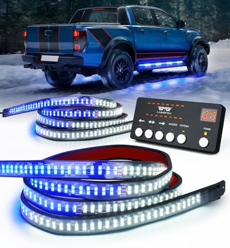 LUMENIX 2PCS 70 Inch Emergency Strobe Lights Strip LED Running Board Flexible Lights Bar Flashing Warning Hazard Safety Side Light for Law Enforcement Vehicles Trucks Pickups Volunteer- White Blue - color: White Blue