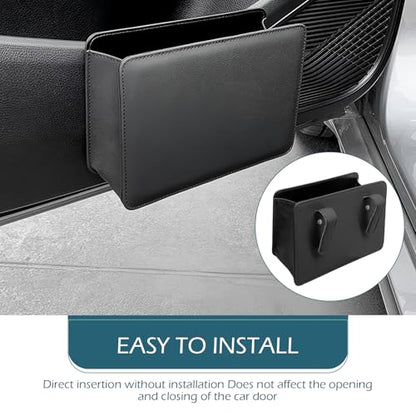 Car Trash Can, Leather Vehicle Trash Bin with 1 Roll Trash Bag, Mini Foldable Seat Back Hanging Storage Bag Container, Waterproof Car Door Storage Box, Universal for Most Cars (Black)