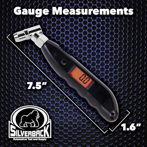 Silverback Digital Tire Pressure Gauge, 0-150 PSI. Tire Pressure Gauge for Car, Truck, Motorcycle, RV's, ATV's, Dirt Bikes, Lawn Tractor & Bicycle Tires. Backlit LCD Screen with 4 Unit Measurements.