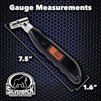 Silverback Digital Tire Pressure Gauge, 0-150 PSI. Tire Pressure Gauge for Car, Truck, Motorcycle, RV's, ATV's, Dirt Bikes, Lawn Tractor & Bicycle Tires. Backlit LCD Screen with 4 Unit Measurements.