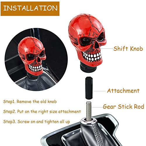 Skull Gear Speed Shift Stick Head Fit Most Cars - color: Red