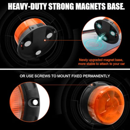 AnTom Magnetic Wireless Strobe Light, Waterproof Rechargeable LED Beacon Lights for Trucks, Vehicle Emergency Flashing Warning, forklifts,Tractors,Golf Carts,Cars - color: Amber