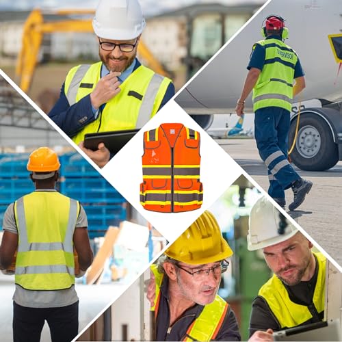 HYCOPROT Reflective Safety Vest Class 2 High Visibility Heavy Duty Construction Vest with Padded Neck,Meet ANSI/ISEA Standard - color: Orange, size: Medium