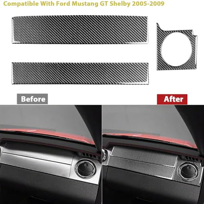 Passenger Instrument Dashboard Trim Cover Stickers Compatible with Ford Mustang GT Shelby 2005 2006 2007 2008 2009 Soft Carbon Fiber Car Accessories Decals - color: Co-pilot Dash-black