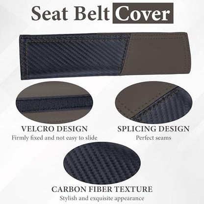 ecocstm 2 PCS Car Seat Belt Cover Pad, Carbon Fiber Safety Seatbelt Shoulder Strap Covers, Breathable Leather Soft Harness Pad, Interior Car Accessories, Universal for SUV, Truck, RV (Brown&Black - color: Brown