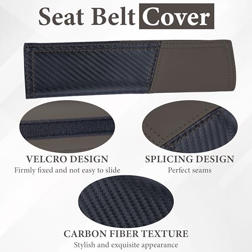 ecocstm 2 PCS Car Seat Belt Cover Pad, Carbon Fiber Safety Seatbelt Shoulder Strap Covers, Breathable Leather Soft Harness Pad, Interior Car Accessories, Universal for SUV, Truck, RV (Brown&Black - color: Brown