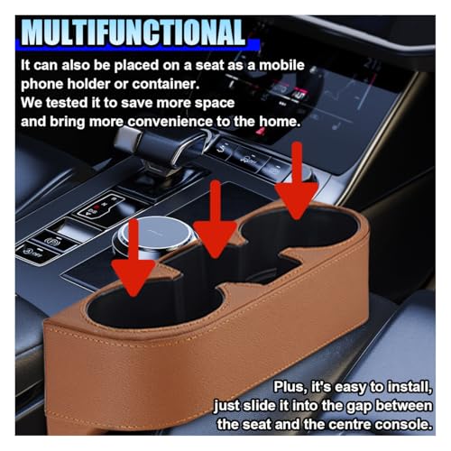 ZIMISI Car Cup Holder, PU Leather Auto Front Console Gap Filler Organizer, Multifunctional Cup Drink Holder, Car Seat Gap Filler Storage Box, Coin Bucket, Cell Mobile Phone Holder (Brown) - color: Brown