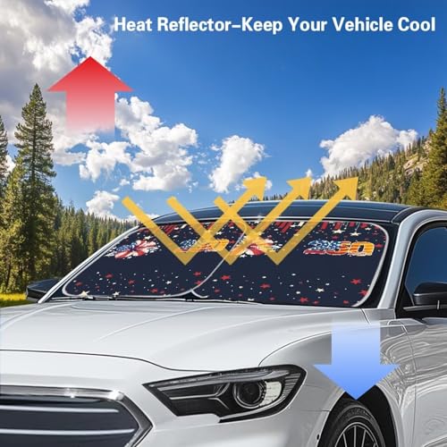 AFPANQZ 250th American Flower Windshield Sunshade for Car UV Protection, Car Sun Shade Auto Sun Shield Heat Protector Foldable Keeps Interior Cool 2 PCS - color: 250th American Flower