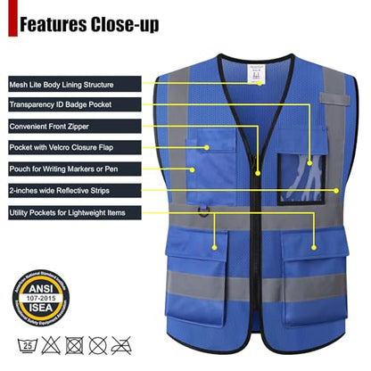 Safety Vest for Men Women Hi Vis Vest with Pockets Mesh High Visibility Vests Meets ANSI/ISEA Standards - color: 20-blue, size: X-Large