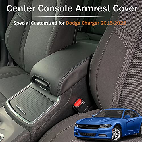 LEXLEY Armrest Box Cover Center Console Pad Waterproof Anti-Scratch Leather Protector Covers For Dodge Charger 2011-2023/Chrysler 300 2015-2022-Black Stitches - color: Black Stitches