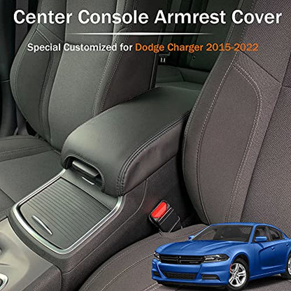 LEXLEY Armrest Box Cover Center Console Pad Waterproof Anti-Scratch Leather Protector Covers For Dodge Charger 2011-2023/Chrysler 300 2015-2022-Black Stitches - color: Black Stitches