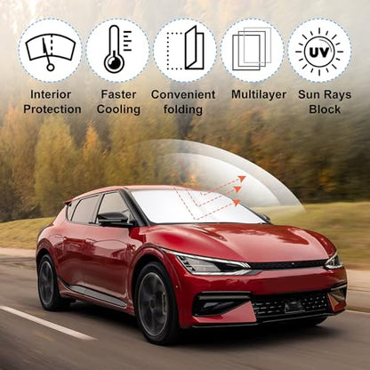 Windshield Sun Shade Custom Fit 2022 2023 2024 2025 2026 Kia EV6 Accessories Foldable Sunshade Sun Blocker Front Window Shades Covers Keep Car Cooler - size: For Kia EV6 2022-2026